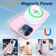 For iPhone 16 Pro Liquid Silicone MagSafe Magnetic Phone Case with Ring Holder(Grey Pink)