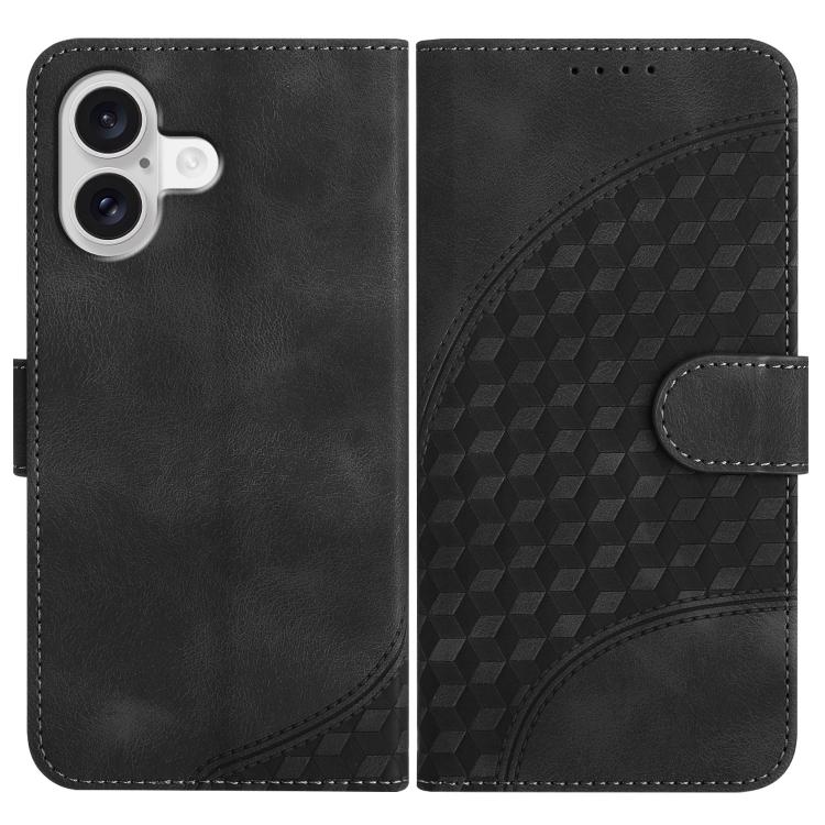 For iPhone 17 YX0060 Elephant Head Embossed Phone Leather Case with Lanyard(Black)