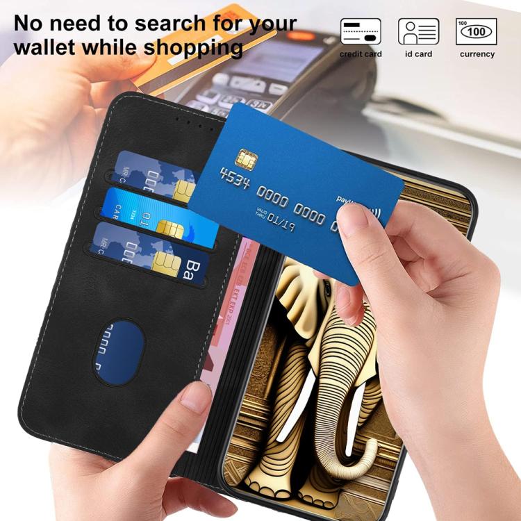 For iPhone 17 YX0060 Elephant Head Embossed Phone Leather Case with Lanyard(Black)