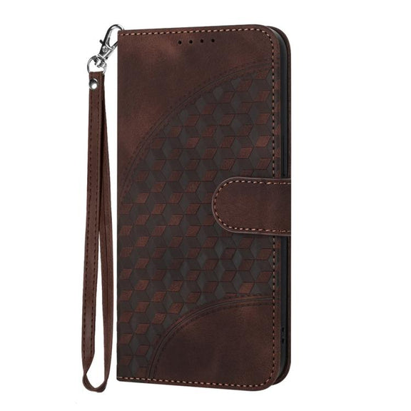 For iPhone 17 YX0060 Elephant Head Embossed Phone Leather Case with Lanyard(Coffee)