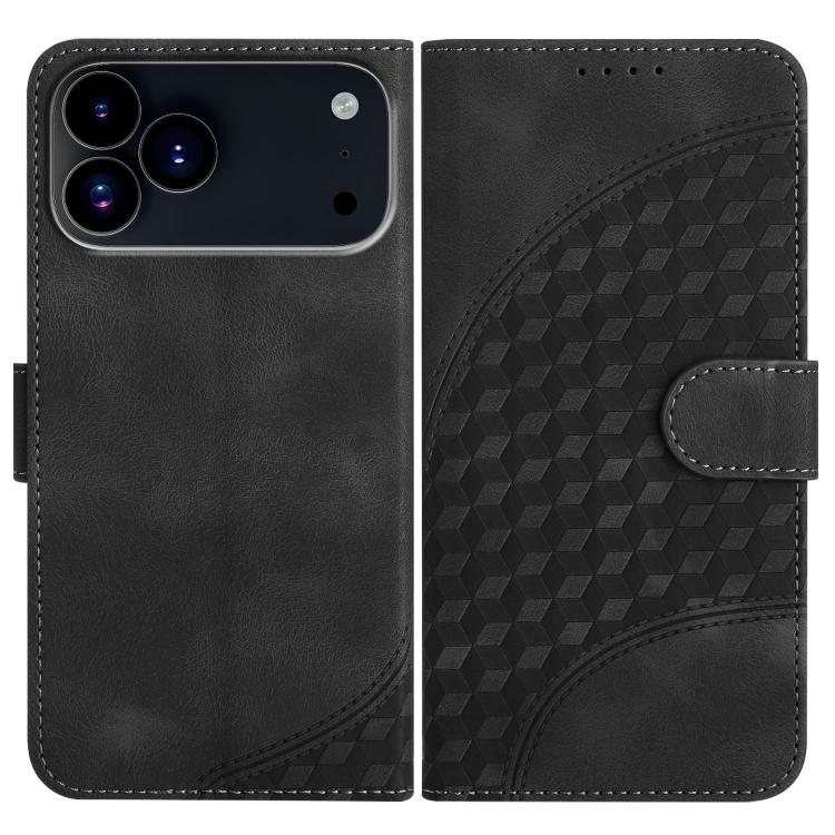 For iPhone 17 Pro Max YX0060 Elephant Head Embossed Phone Leather Case with Lanyard(Black)
