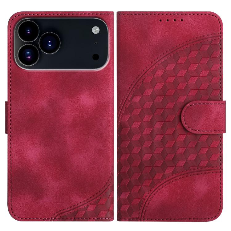 For iPhone 17 Pro Max YX0060 Elephant Head Embossed Phone Leather Case with Lanyard(Rose Red)