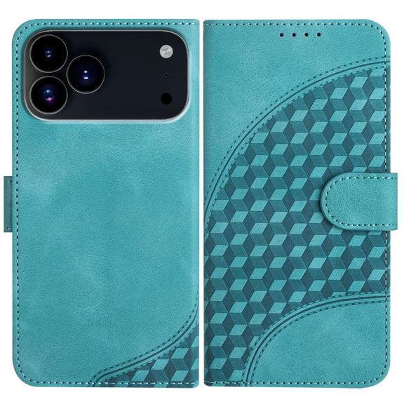 For iPhone 17 Pro YX0060 Elephant Head Embossed Phone Leather Case with Lanyard(Light Blue)