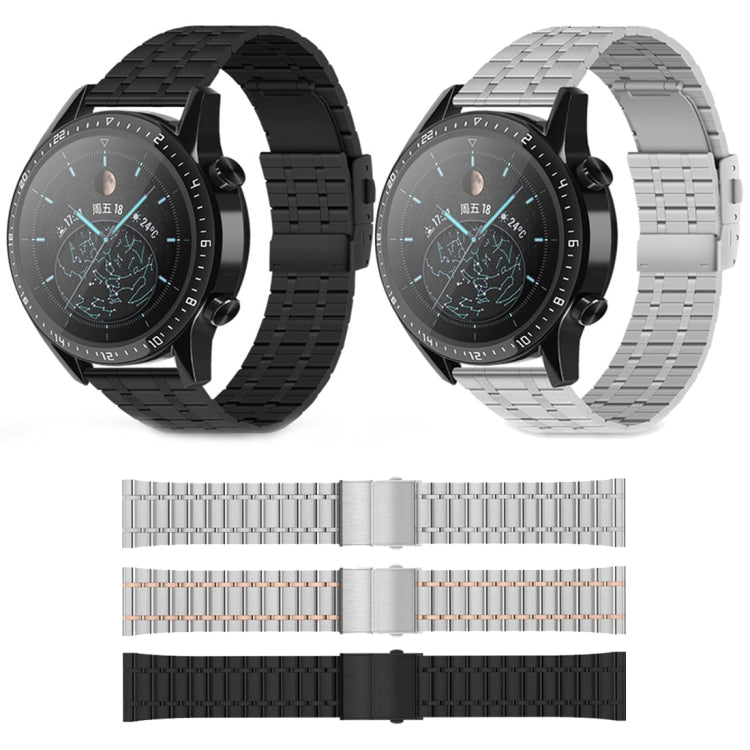 22mm Universal Dual Press Buckle Five-bead Stainless Steel Watch Band(Silver Rose Gold)