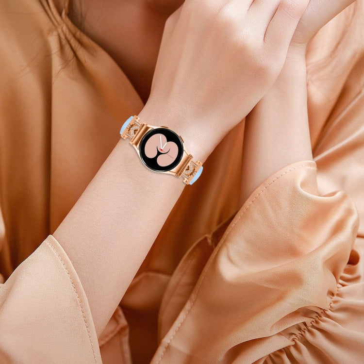 For Samsung Galaxy Watch6 / 6 Classic M Letter D-shaped Twill Leather Watch Band(Rose Gold Blue)