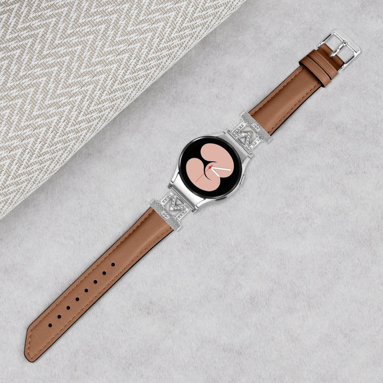 For Samsung Galaxy Watch6 / 6 Classic M Letter D-shaped Twill Leather Watch Band(Silver Brown)