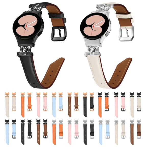 For Samsung Galaxy Watch6 / 6 Classic M Letter D-shaped Twill Leather Watch Band(Silver Black)