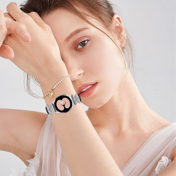 For Samsung Galaxy Watch6 / 6 Classic Crown D-shaped Twill Leather Watch Band(Silver Black)