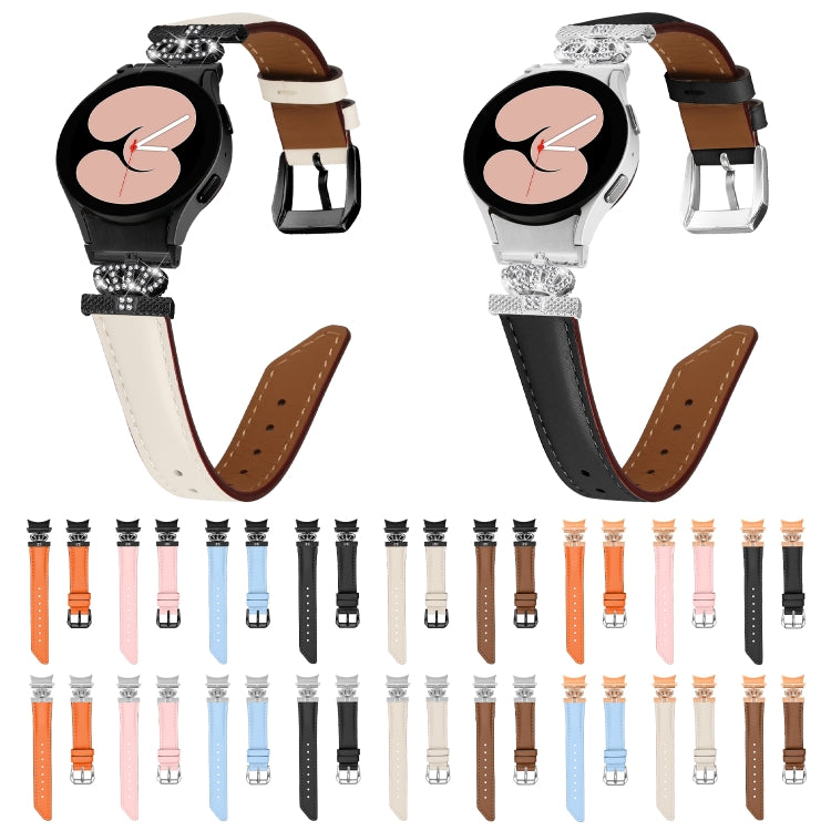 For Samsung Galaxy Watch6 / 6 Classic Crown D-shaped Twill Leather Watch Band(Silver Black)