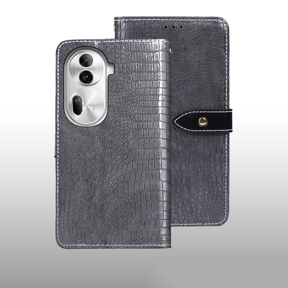 For OPPO Reno11 Pro 5G Global idewei Crocodile Texture Leather Phone Case(Grey)