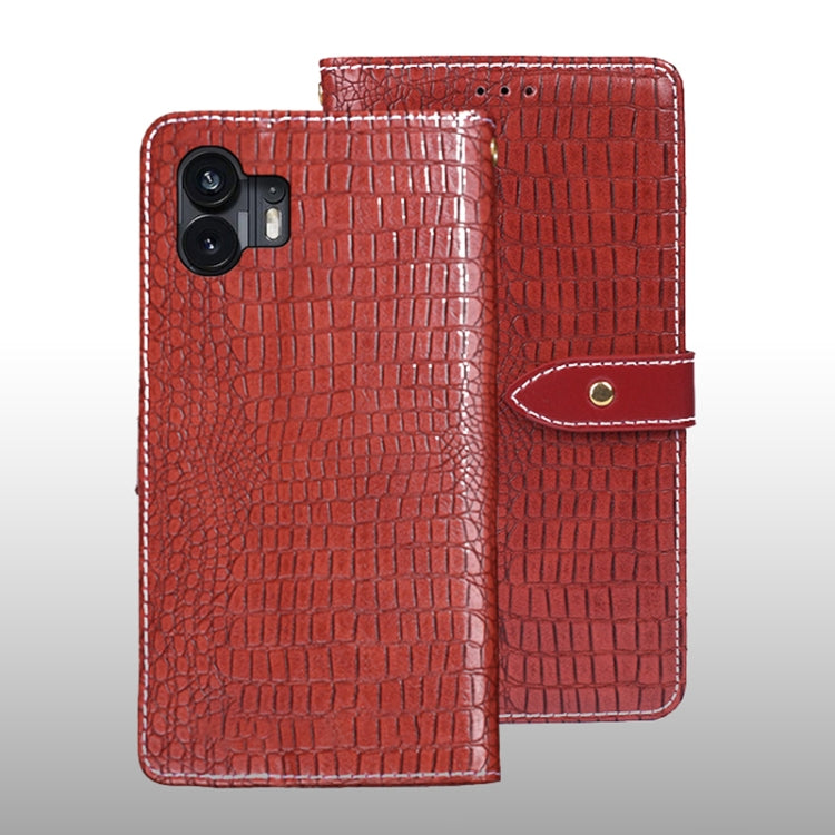 For Nothing Phone 2 idewei Crocodile Texture Leather Phone Case(Red)