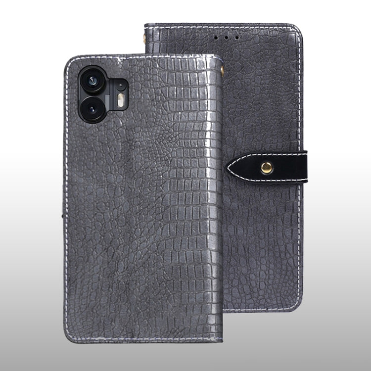 For Nothing Phone 2 idewei Crocodile Texture Leather Phone Case(Grey)