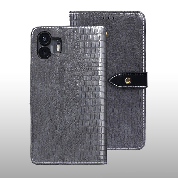 For Nothing Phone 2 idewei Crocodile Texture Leather Phone Case(Grey)