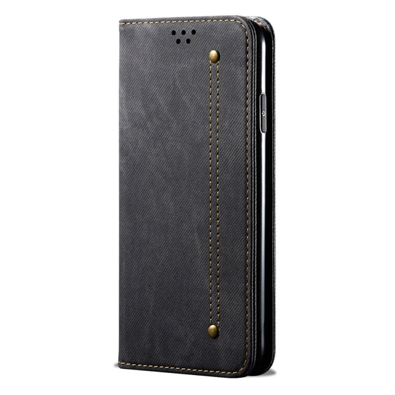 For Motorola Moto G34 Denim Texture Flip Leather Phone Case(Black)