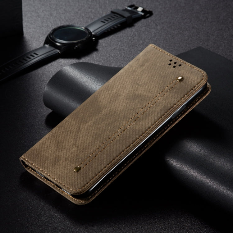 For Motorola Moto E14 Denim Texture Flip Leather Phone Case(Khaki)