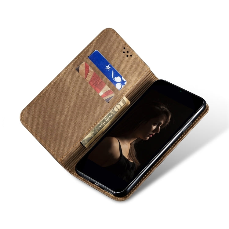 For Motorola Moto E14 Denim Texture Flip Leather Phone Case(Khaki)