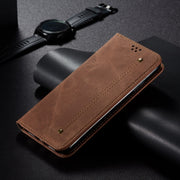 For Motorola Moto E14 Denim Texture Flip Leather Phone Case(Brown)