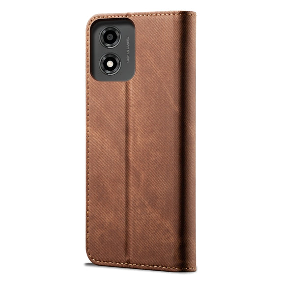 For Motorola Moto E14 Denim Texture Flip Leather Phone Case(Brown)