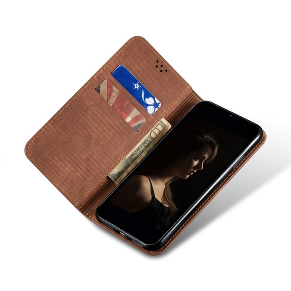 For Motorola Moto E14 Denim Texture Flip Leather Phone Case(Brown)