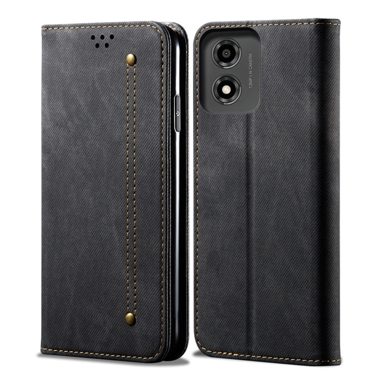 For Motorola Moto E14 Denim Texture Flip Leather Phone Case(Black)