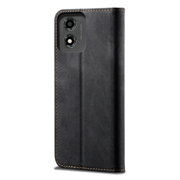 For Motorola Moto E14 Denim Texture Flip Leather Phone Case(Black)