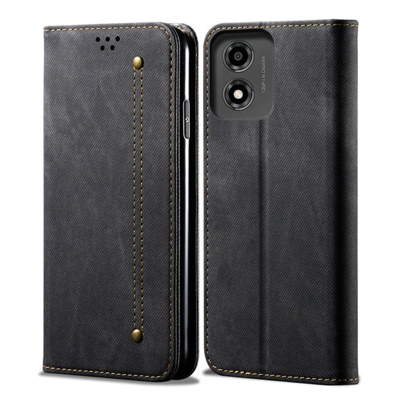 For Motorola Moto E14 Denim Texture Flip Leather Phone Case(Black)