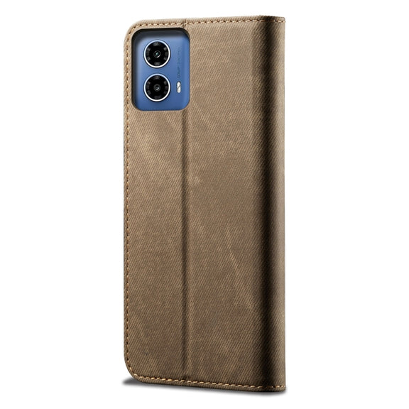 For Motorola Moto G85 Denim Texture Flip Leather Phone Case(Khaki)