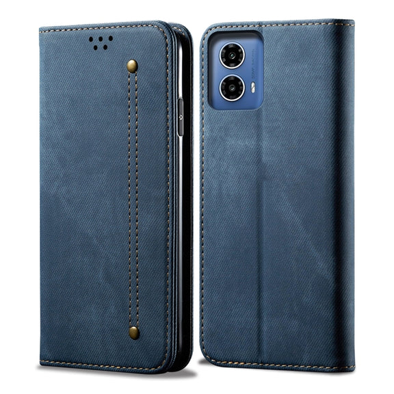 For Motorola Moto G85 Denim Texture Flip Leather Phone Case(Blue)