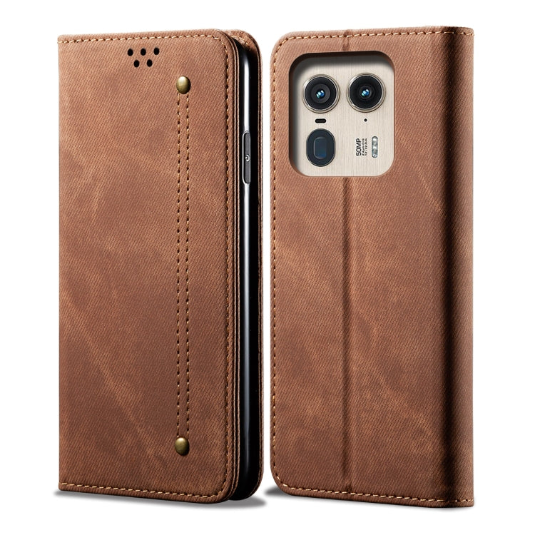 For Motorola Edge 50 Ultra Denim Texture Flip Leather Phone Case(Brown)