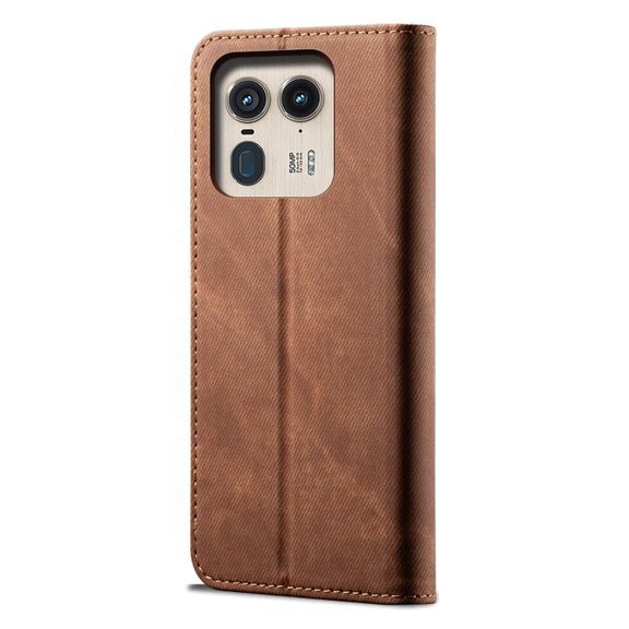 For Motorola Edge 50 Ultra Denim Texture Flip Leather Phone Case(Brown)