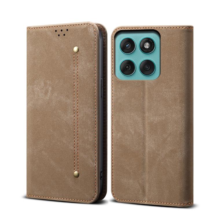 For Motorola Edge 60 Denim Texture Flip Leather Phone Case(Khaki)