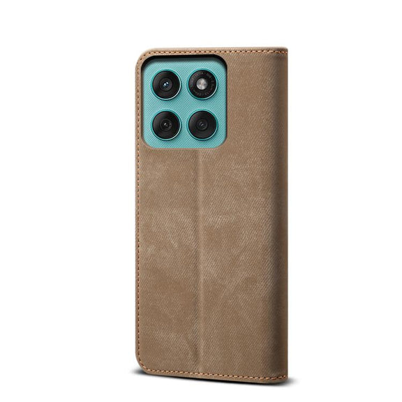 For Motorola Edge 60 Denim Texture Flip Leather Phone Case(Khaki)