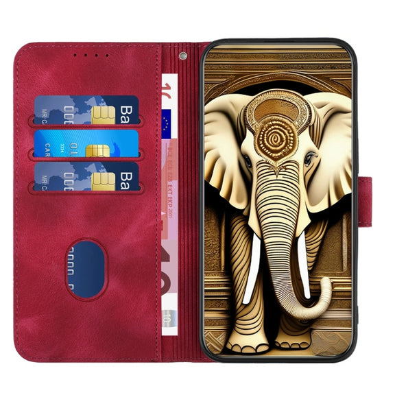 For Motorola Edge 5G 2024 YX0060 Elephant Head Embossed Phone Leather Case with Lanyard(Rose Red)