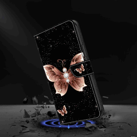 For Honor Magic5 Pro Crystal 3D Shockproof Protective Leather Phone Case(Pink Diamond Butterfly)
