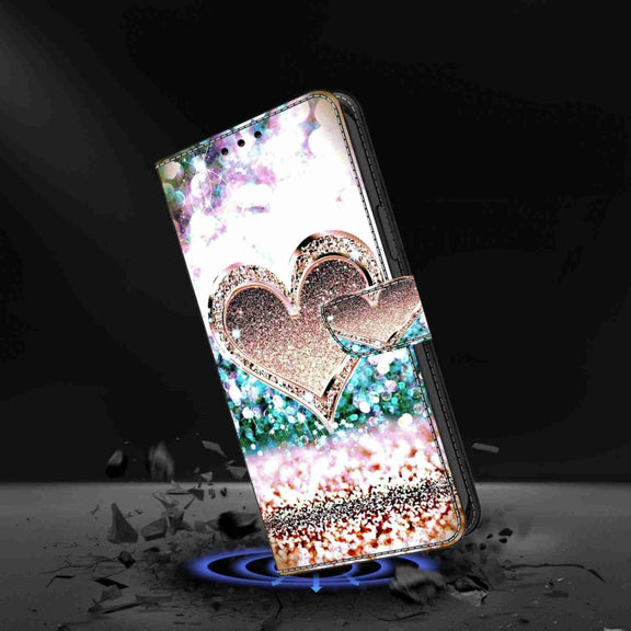 For Honor Magic5 Pro Crystal 3D Shockproof Protective Leather Phone Case(Pink Diamond Heart)