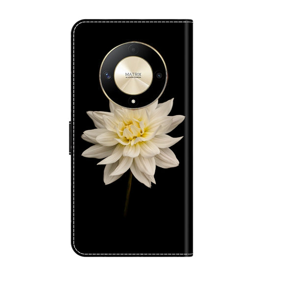 For Honor Magic6 Lite Crystal 3D Shockproof Protective Leather Phone Case(White Flower)