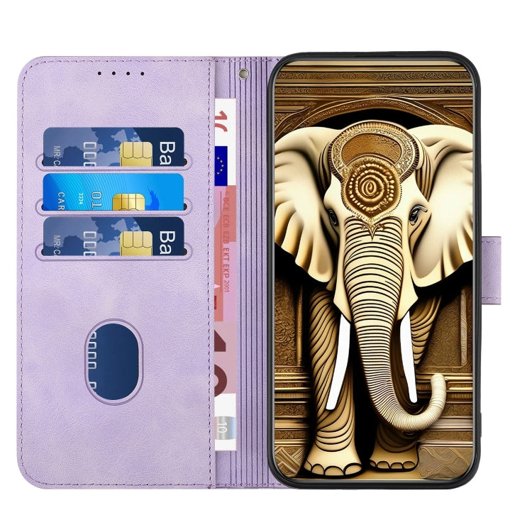 For Google Pixel 9 Pro YX0060 Elephant Head Embossed Phone Leather Case with Lanyard(Light Purple)