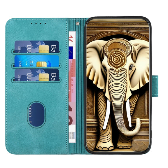 For Google Pixel 9 Pro YX0060 Elephant Head Embossed Phone Leather Case with Lanyard(Light Blue)