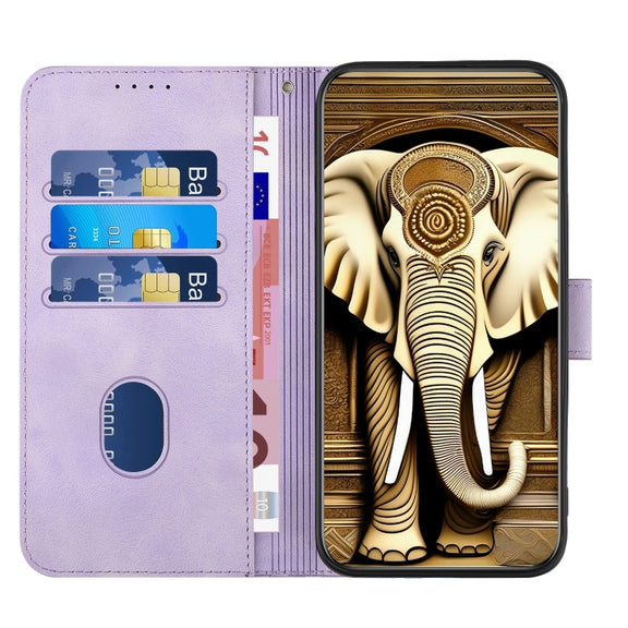 For Google Pixel 9 YX0060 Elephant Head Embossed Phone Leather Case with Lanyard(Light Purple)