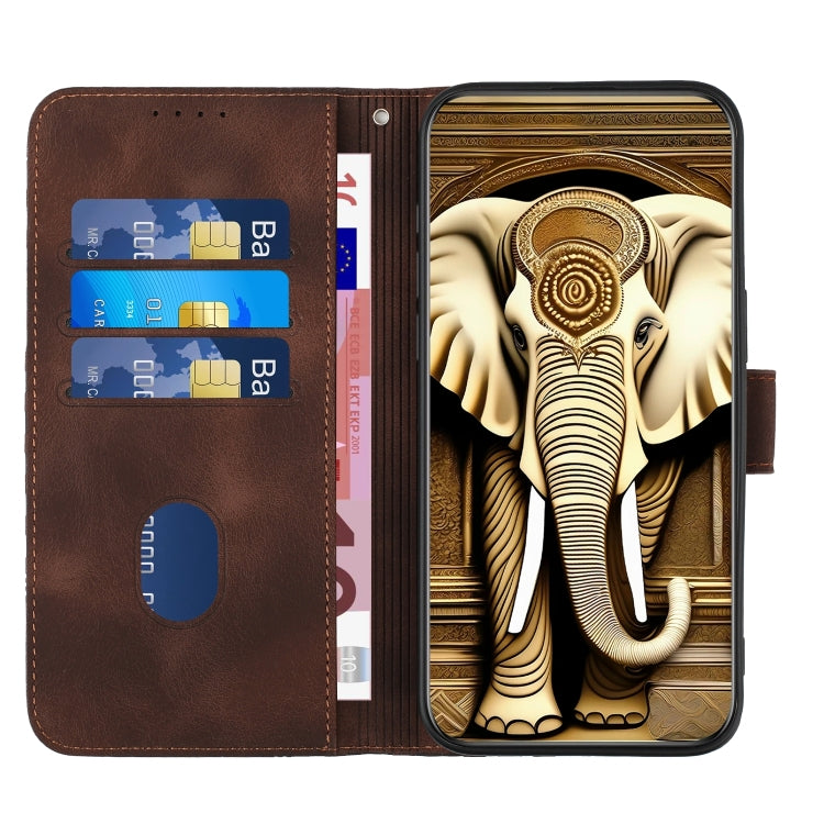 For Google Pixel 9 YX0060 Elephant Head Embossed Phone Leather Case with Lanyard(Coffee)