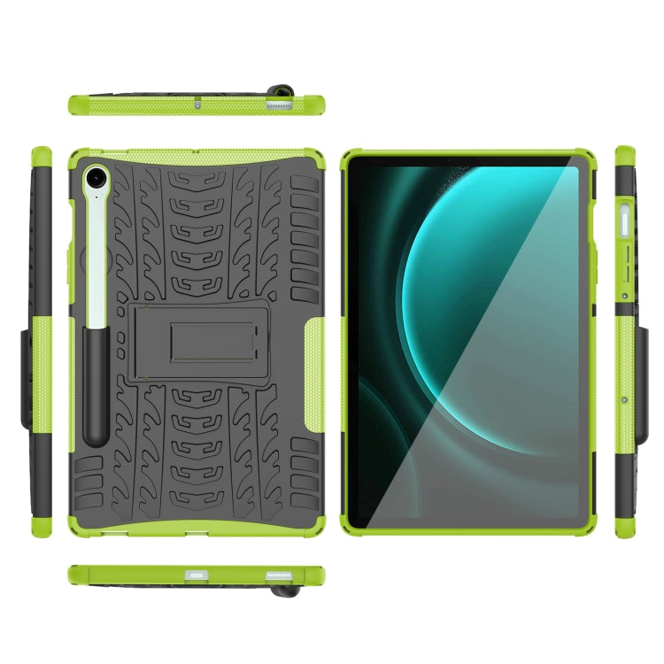 For Samsung Galaxy Tab S9 FE / S10 FE Tire Texture TPU + PC Tablet Case with Holder(Green)