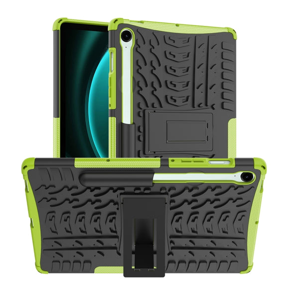 For Samsung Galaxy Tab S9 FE / S10 FE Tire Texture TPU + PC Tablet Case with Holder(Green)