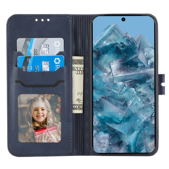 For Google Pixel 9 Pro Embossed Happy Cat Pattern Flip Leather Phone Case(Blue)