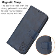 For Google Pixel 9 Pro Embossed Happy Cat Pattern Flip Leather Phone Case(Blue)