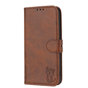 For Google Pixel 9 Pro Embossed Happy Cat Pattern Flip Leather Phone Case(Brown)