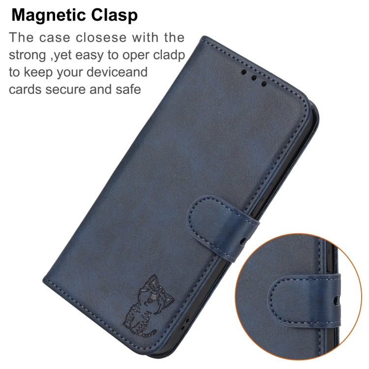 For Google Pixel 9 Embossed Happy Cat Pattern Flip Leather Phone Case(Blue)