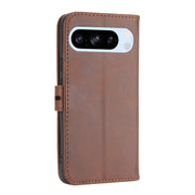 For Google Pixel 9 Embossed Happy Cat Pattern Flip Leather Phone Case(Brown)