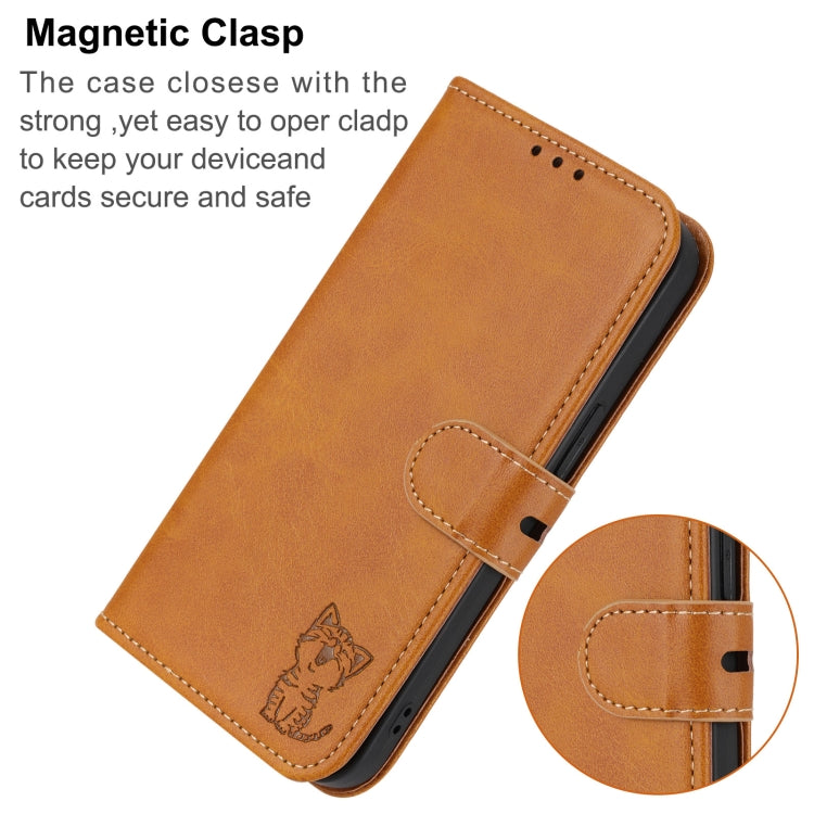 For Google Pixel 9 Embossed Happy Cat Pattern Flip Leather Phone Case(Yellow)