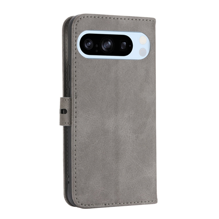 For Google Pixel 9 Embossed Happy Cat Pattern Flip Leather Phone Case(Grey)