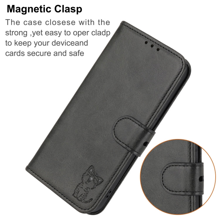 For Google Pixel 9 Embossed Happy Cat Pattern Flip Leather Phone Case(Black)